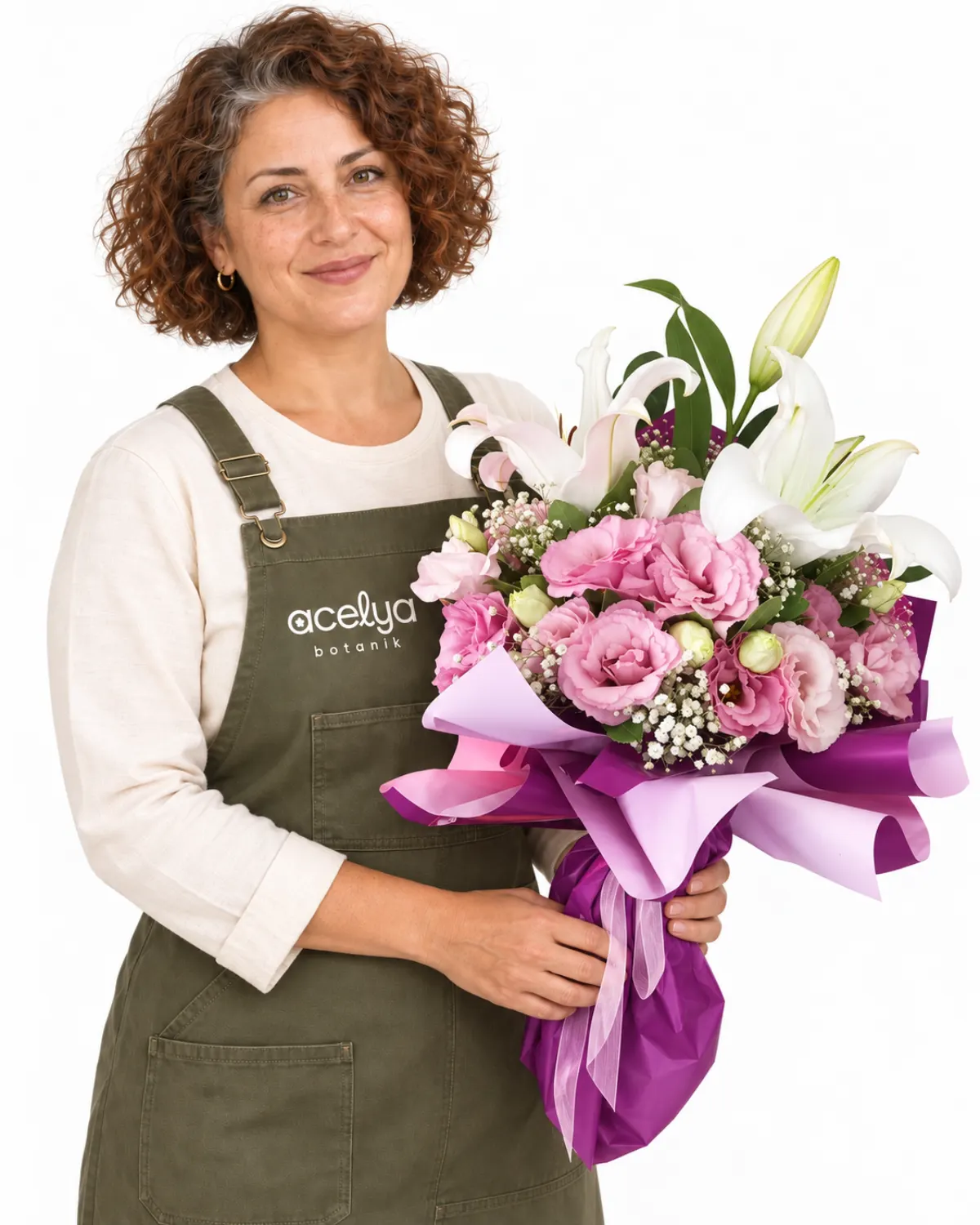 Kokulu Lilyum ve Pembe Lisyanthus Buketi 1
