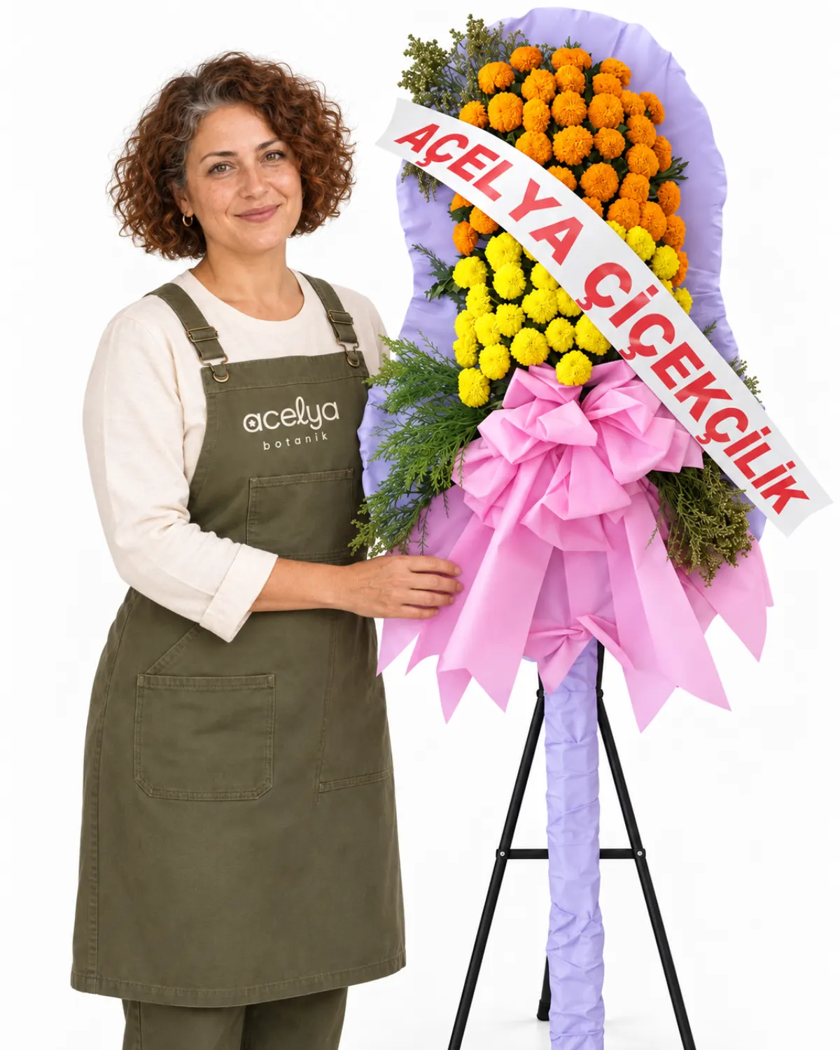 Sarı-Turuncu Cinyalı Düğün&amp;Açılış İçin Çelenk 1